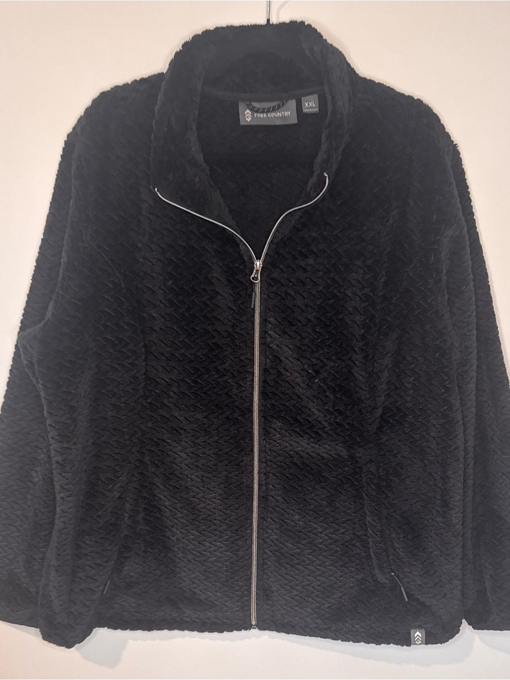 Free Country Black Faux Fur Full Zip Jacket XXL Ultra Soft